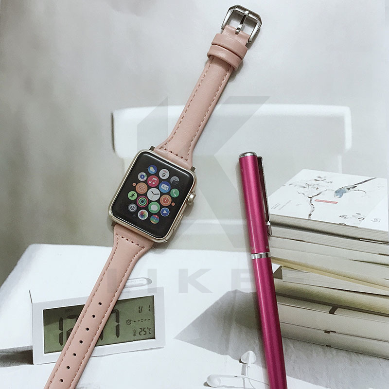 Dây đeo đồng hồ Genius Leather Slimming cho Apple Watch Dây đeo bằng da mỏng iWatch Band 38mm/40mm/41mm 42mm/44mm/45mm Dòng dây đeo cổ tay có thể thay thế siêu mỏng 7/SE/6/5/4/3/2/1 dành cho