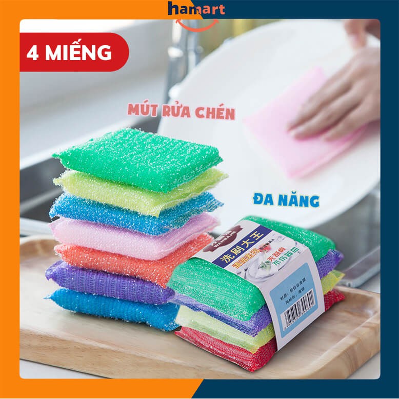 COMBO 4 Miếng Mút Rửa Chén Miếng Rửa Bát Lưới Kim Tuyến Cọ Rửa Đa Năng Tiện Lợi