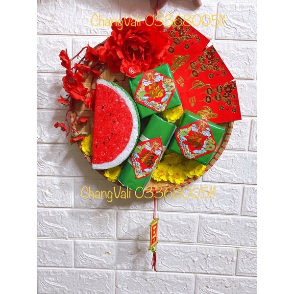 Mẹt trang trí tết phi 35 mô hình bánh chưng,bánh tét,dưa hấu