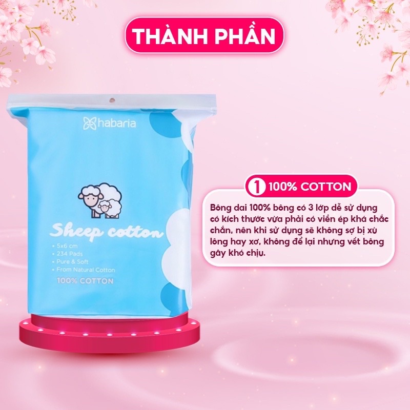 Bông Tẩy Trang Cừu Habaria Sheep Cotton 234 Miếng