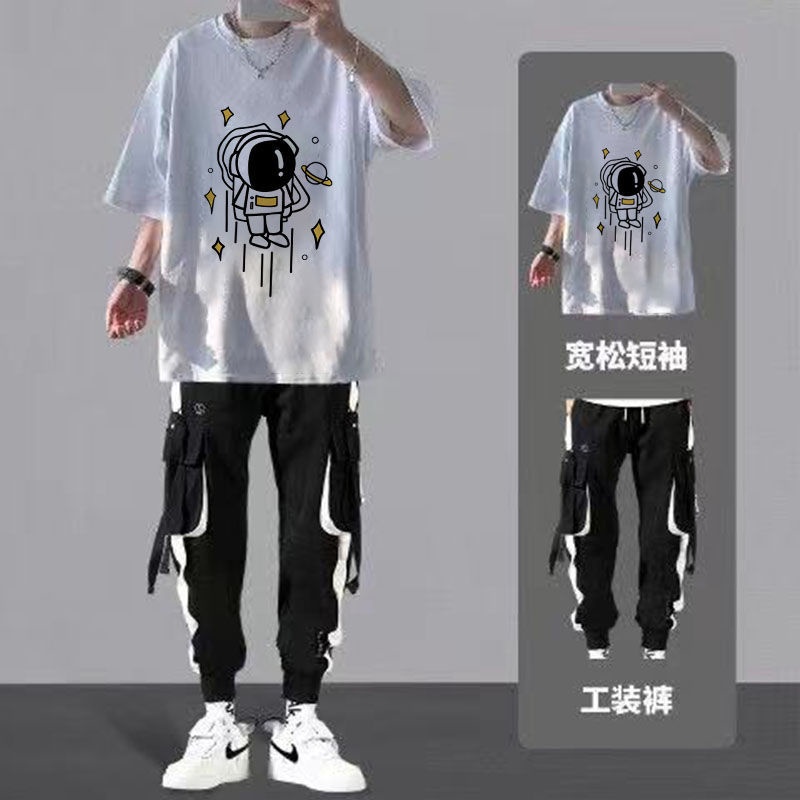 Set Áo Thun Ngắn Tay + Quần Dài Phối Túi Hộp Thời Trang Năng Động Cho Nữ