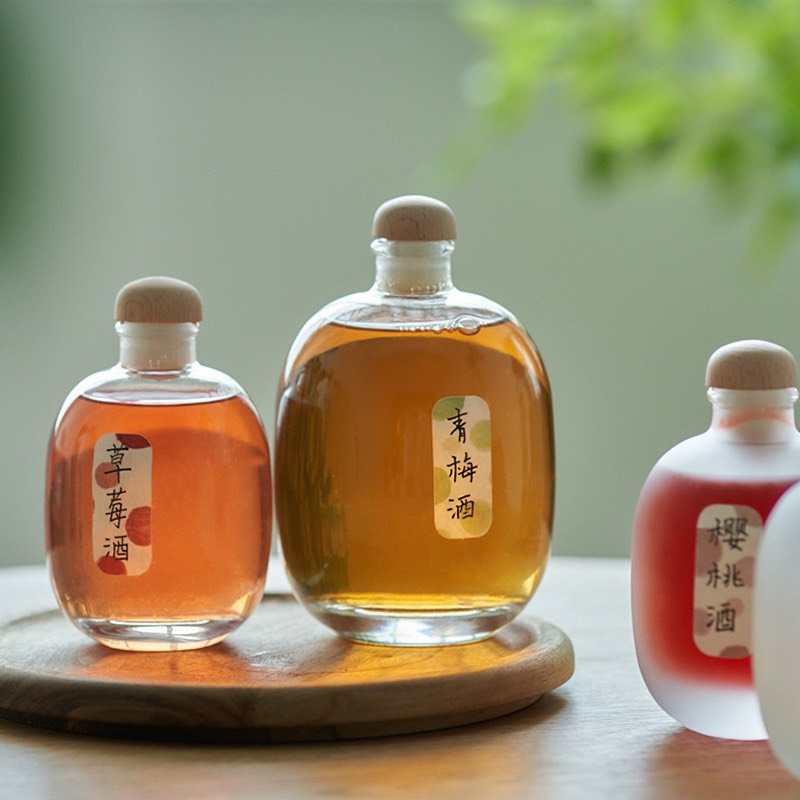 Chai thủy tinh trong dáng tròn nắp gỗ cao cấp dung tích 500ml