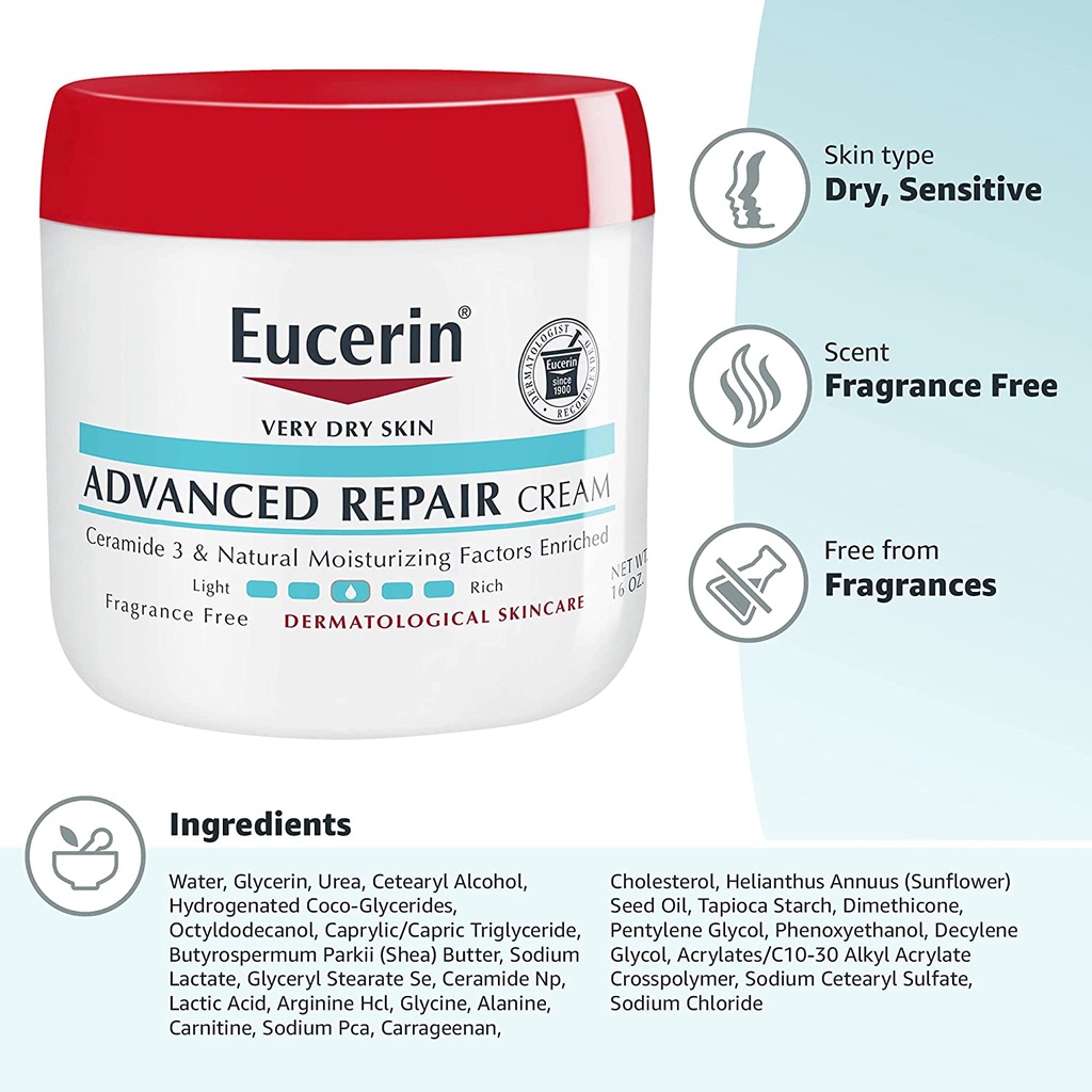 Kem giữ ẩm cho da khô nứt nẻ Eucerin Advanced Repair Body Cream 454g hàng Mỹ