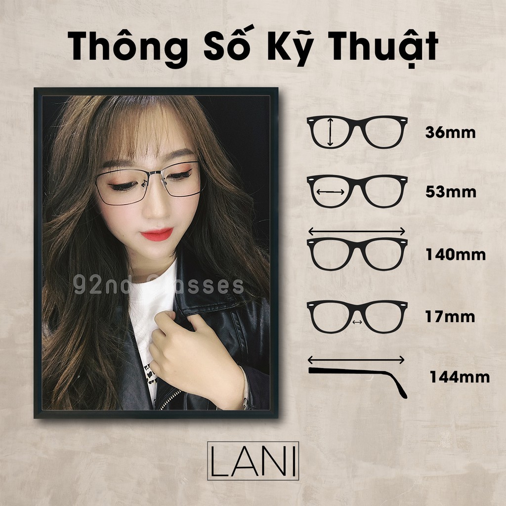 Gọng kính nam nữ thời trang dáng chữ nhật  kim loại thanh mảnh LANI 9042 - Lắp mắt cận có độ theo yêu cầu