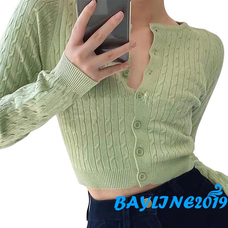 Áo khoác cardigan dệt kim tay dài cổ tròn màu trơn thời trang xuân thu dành cho nữ
