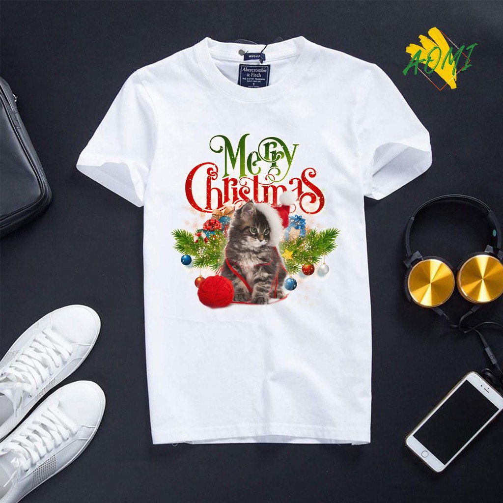 ÁO THUN UNISEX MÈO GIÁNG SINH Merry Christmas Cute Cat Lovers Christmas Holiday Gift TAY NGẮN TAY LỠ SIÊU HOT