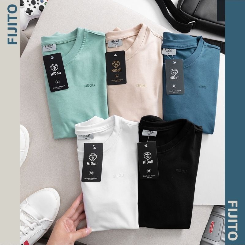 Áo thun nam cổ tròn hidoli phông cotton thêu chữ ngực 5 màu thời trang 2022 FIJITO N.023.XAN.1