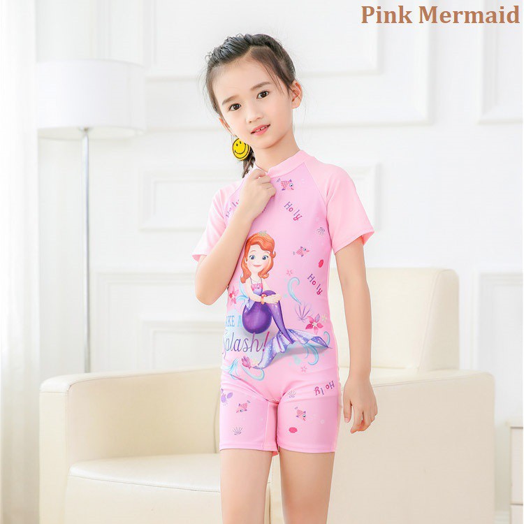  Áo bơi liền quần cho bé gái từ 3-9 tuổi, đồ bơi trẻ em ngắn tay Hello Kitty, Tiên Cá, Công Chúa, Elsa - Siêu HOT