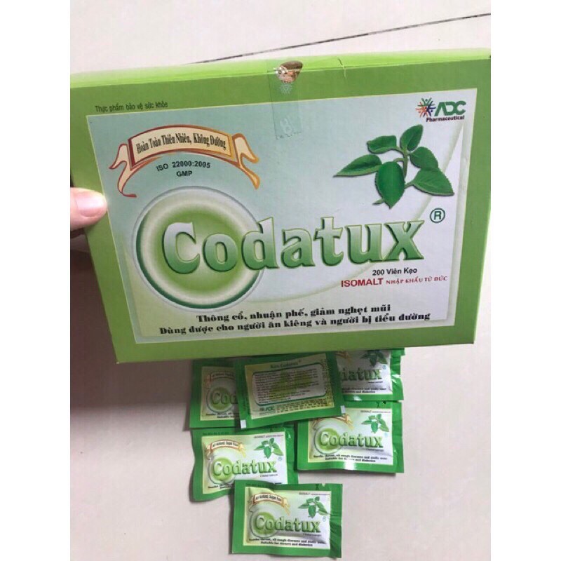 CODATUX kẹo ngậm viêm họng , ho, dùng được cho người bệnh tiểu đường