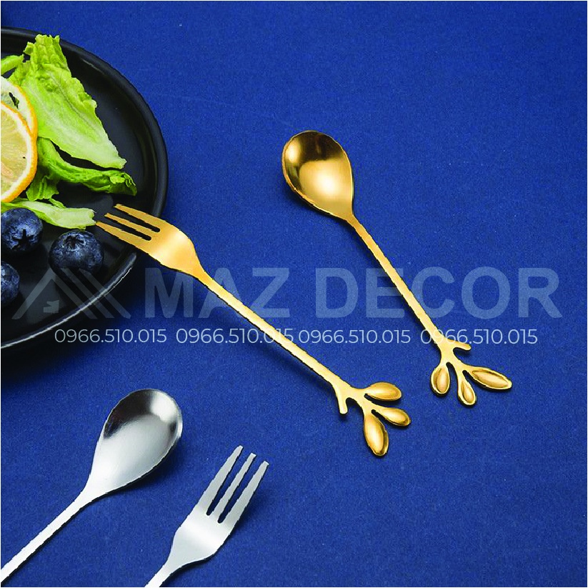 SALE GIÁ XƯỞNG Thìa nĩa dĩa ăn decor hình lá rĩa lá phong cách Vintage hoàng gia tân cổ điển tạo hình 3 lá