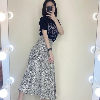 Chân Váy Da Beo Midi, Áo Phông Tay Lỡ Pull Đen