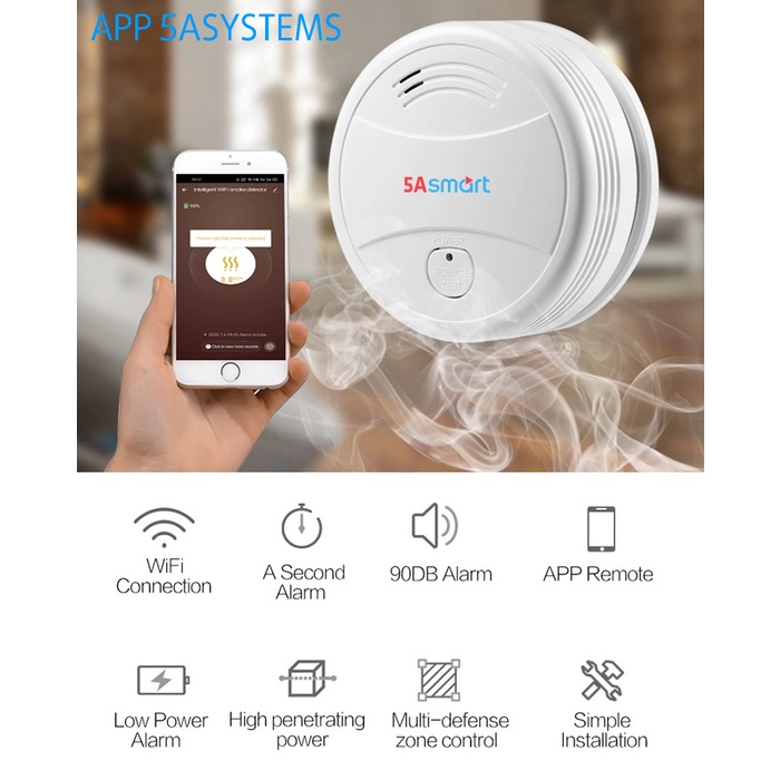 BÁO CHÁY WIFI KHÔNG DÂY 5A-SM01, báo cháy độc lập dùng pin 9V, báo cháy cho gia đình, báo cháy đơn giản