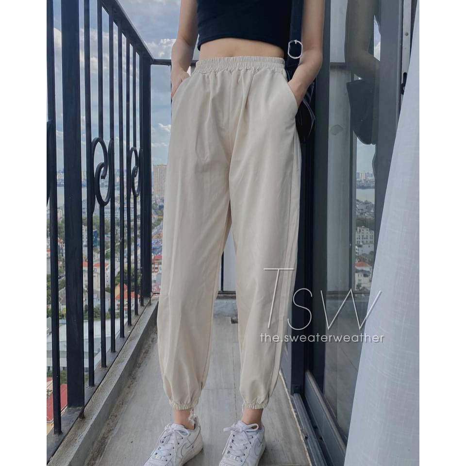 [Mã FAMARAL1 giảm 10K đơn 50K] Quần jogger nữ bo gấu vải đũi xước siêu mát Quần bo ống nữ mùa hè Banamo Fashion 826