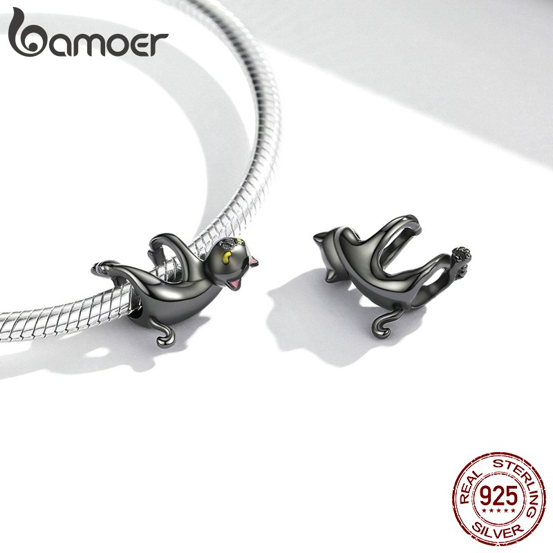Hạt Charm Bamoer Bsc520 bạc 925 hình mèo đen phong cách quyến rũ hợp thời trang dùng làm vòng tay