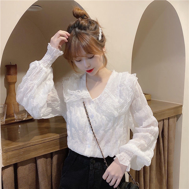 Áo sơ mi tay dài cổ búp bê thiết kế mới thời trang xuân thu dành cho nữ