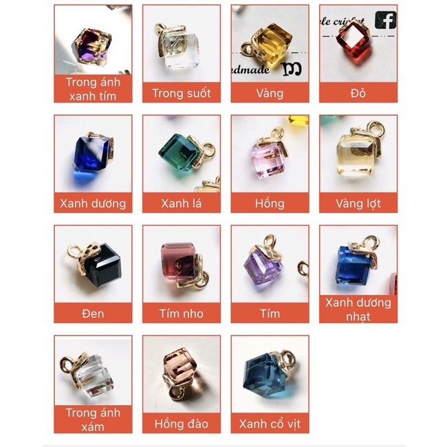 Mặt Dây Pha Lê Khối Vuông 8x8mm