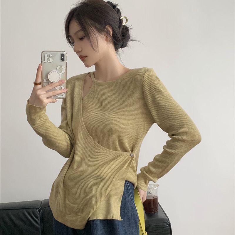 Áo Len Tay Dài Màu Trơn Phong Cách Hàn Quốc Thời Trang Cho Nữ