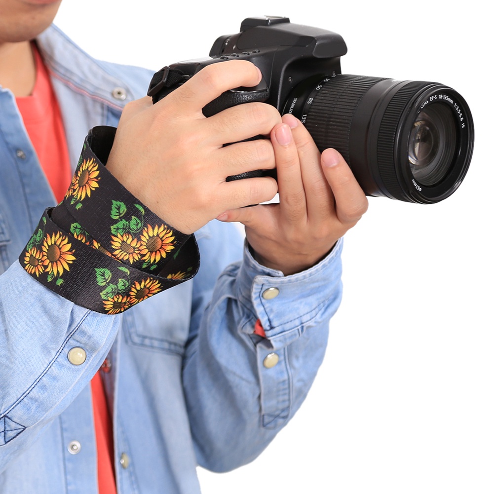 Dây đeo cổ họa tiết hoa hướng dương cho máy ảnh SLR/DSLR Canon Pentax Sony