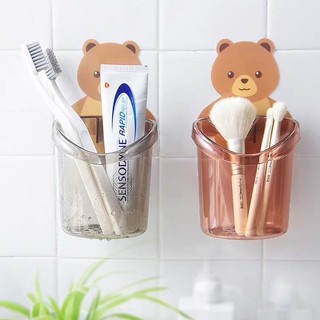 Cốc hộp gắn tường hình gấu - Cốc dán tường đựng bàn chải đánh răng tiện dụng đáng yêu
