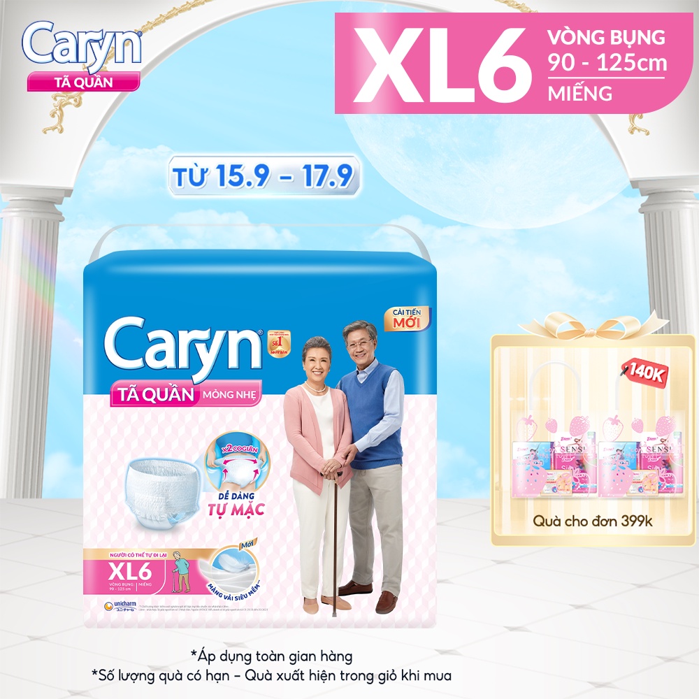 Tã Bỉm Quần Người Lớn Caryn Mỏng Nhẹ Chống Tràn Size XL 6 miếng