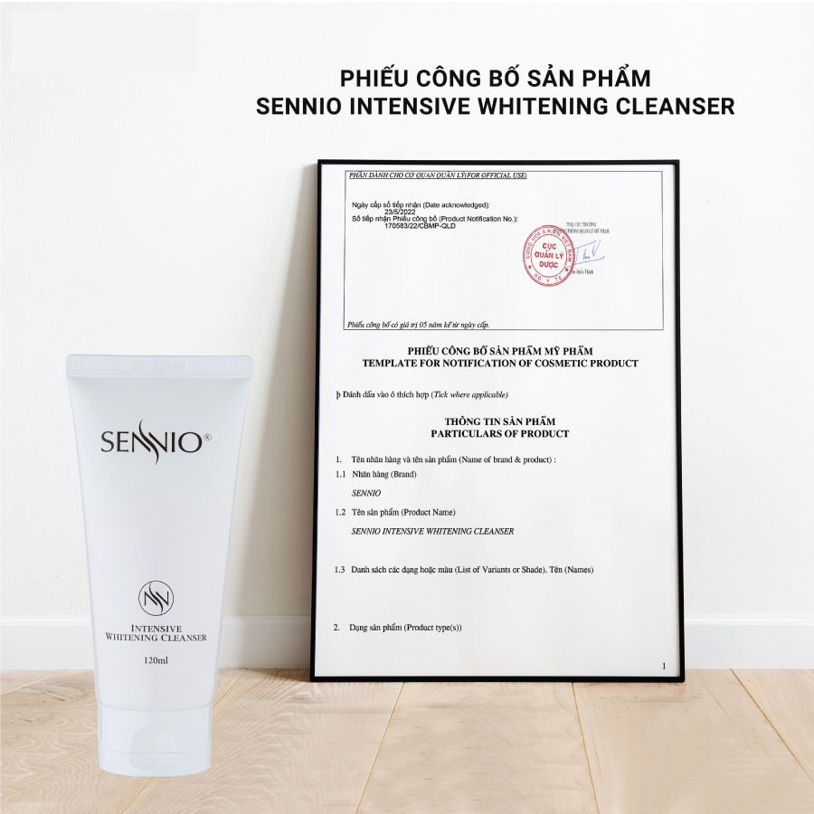 Sữa rửa mặt dưỡng trắng da Sennio Intensive Whitening Cleanser tạo bọt cấp ẩm phù hợp cho da nhạy cảm 120ml SNO 601