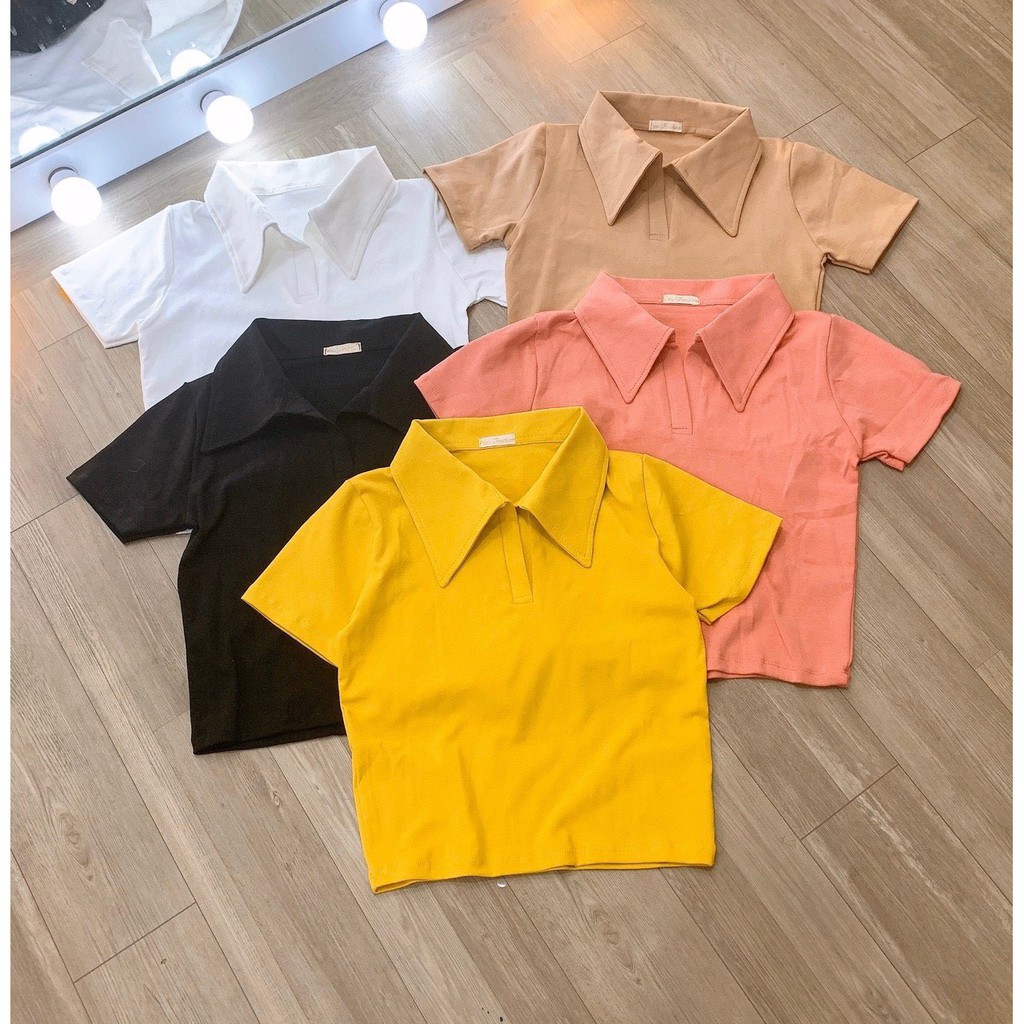 Áo croptop cổ bẻ polo trơn xinh