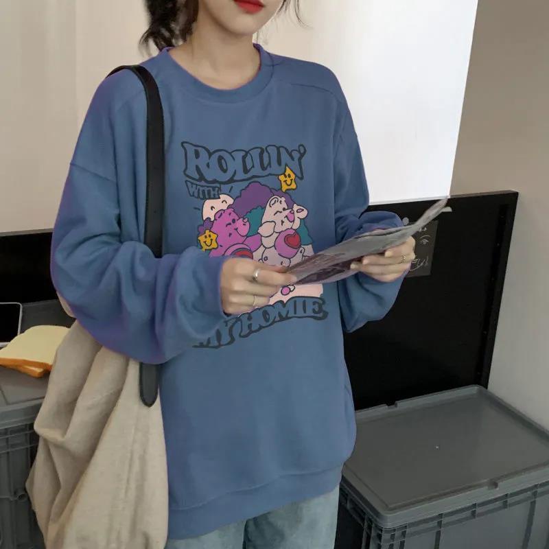 Áo hoodie cổ tròn dáng rộng phong cách retro hàn quốc dành cho nữ