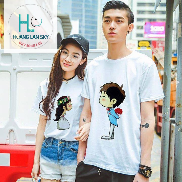 Áo Cặp đám cưới Cô Dâu hôn Chú Rể chú rể cầm bó hoa ( giá 2 áo)