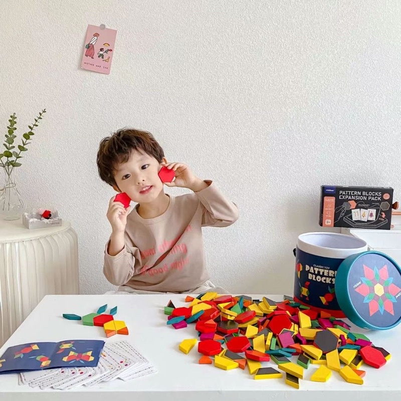 Bộ Đồ Chơi Lắp Ghép Pattern Blocks , Đồ chơi trí tuệ dành cho bé từ 2,3,4,5,6,7 Tuổi