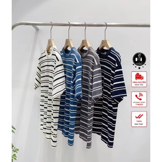 Áo thun kẻ ngang cho nam, cổ tròn, áo ngắn tay họa tiết kẻ sọc ngang chất liệu cotton, mềm mát
