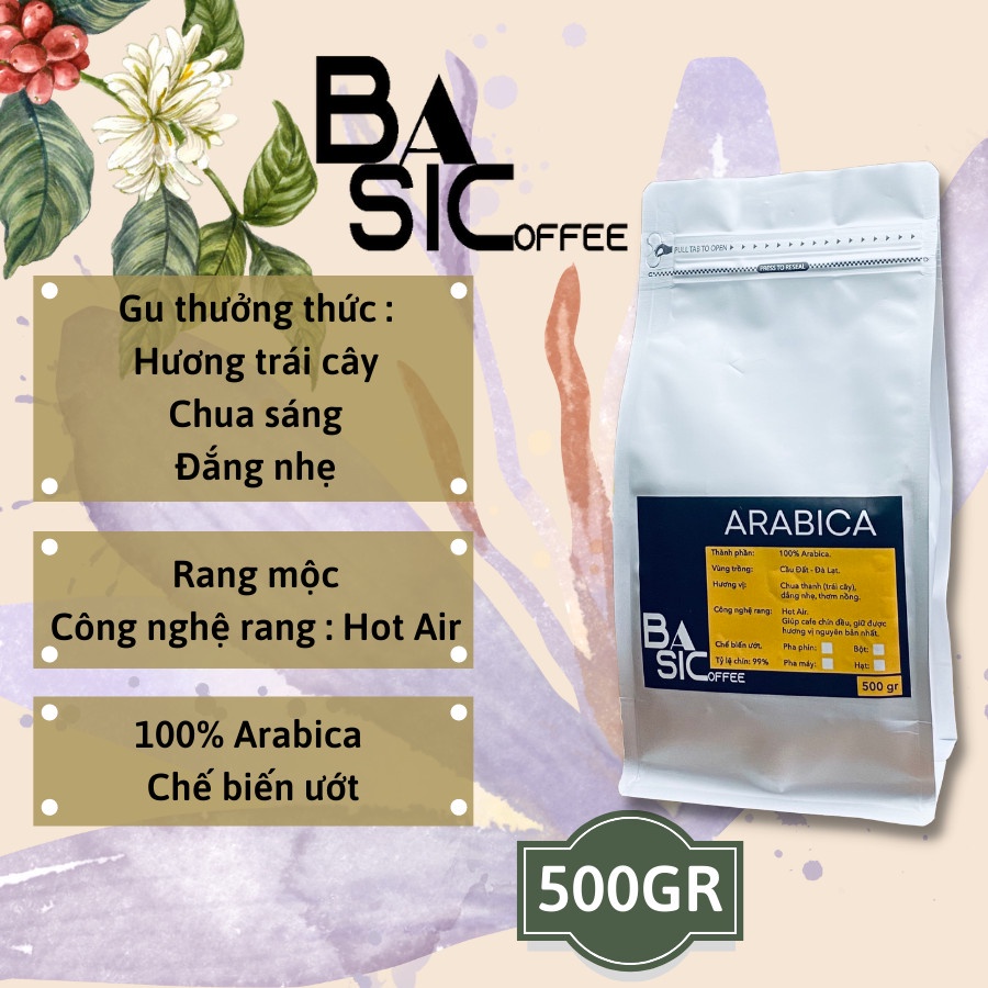 Cà Phê Nguyên Chất Arabica Cầu Đất Rang Xay Mộc Bassic Coffee Hậu Vị Ngọt Thơm Cafe Dak Lak Dùng Cho Pha Máy Pha Phin