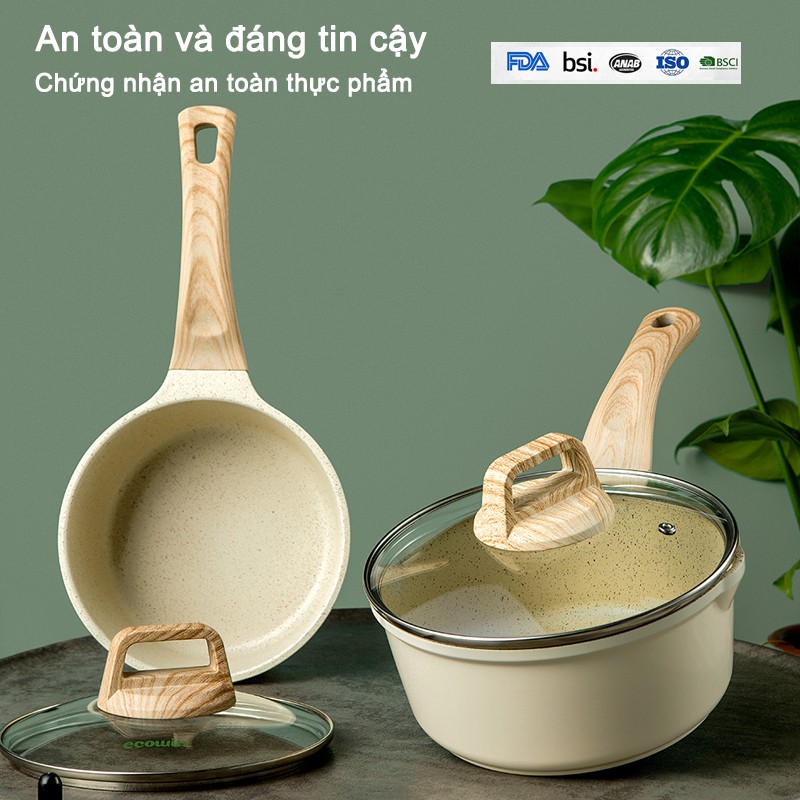 Nồi nấu súp ECOWIN bằng đá y tế kèm nắp đậy không PFOA kích thước 16/18cm