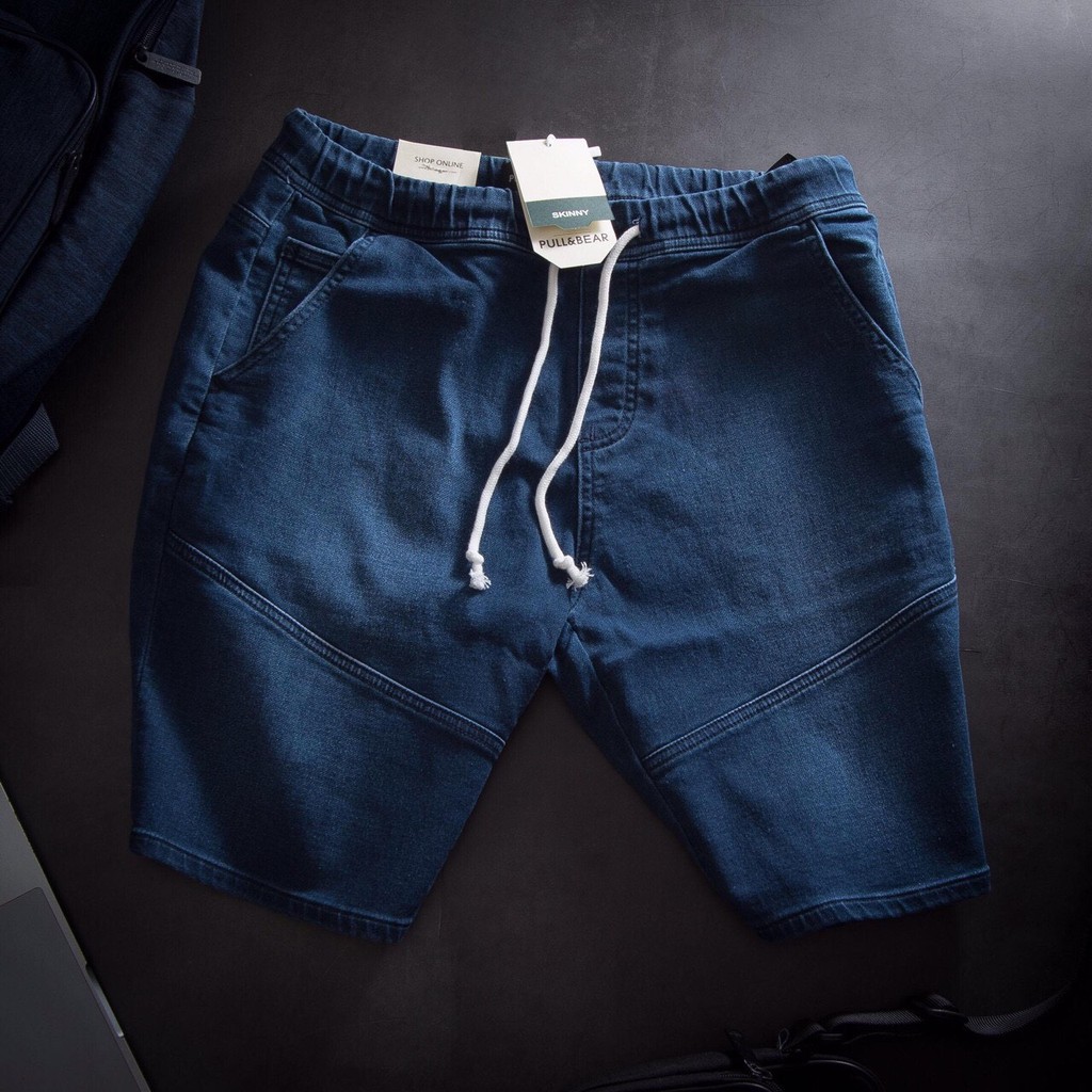 Quần short jean nam, quần sọt jean lưng thun có dây (Hình shop tự chụp)