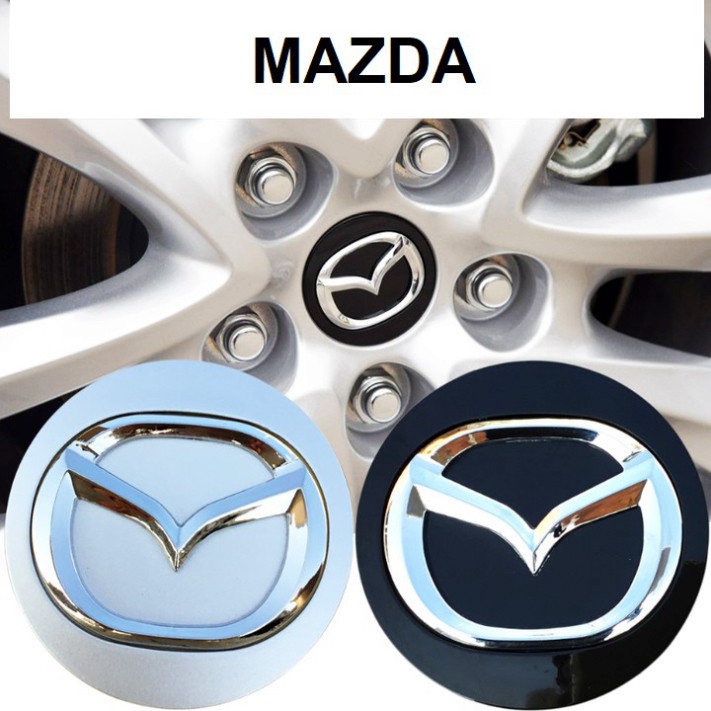 Sản Phẩm Logo chụp mâm, lazang bánh xe Mazda đường kính 57mm MAD57: Mầu Đen và Bạc .