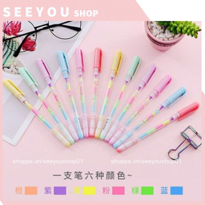 Set 6 Bút Cầu Vồng Mực Ánh Nhũ Đổi Nhiều Màu Ghi Chú