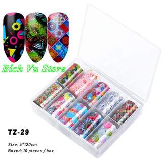 Sét 10 kiểu Foil dán móng (size 20*4cm/cuộn)