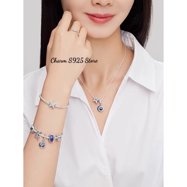 COMBO BỘ VÒNG TAY MỀM MIX 5 HẠT CHARM PAN ALE BẦU TRỜI TRĂNG SAO BẠC S925