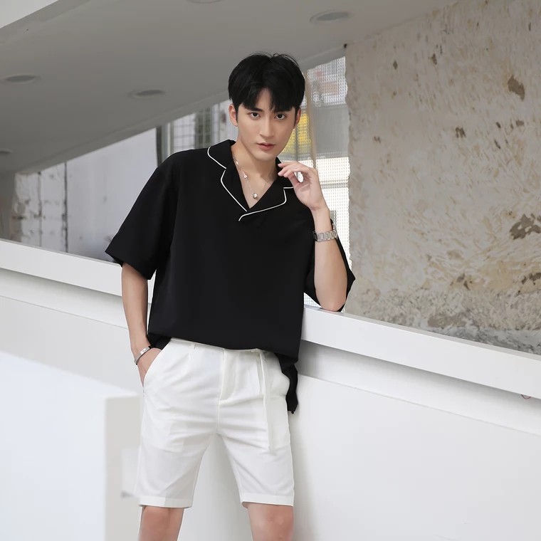 Áo sơ mi nam cổ vest phối viền