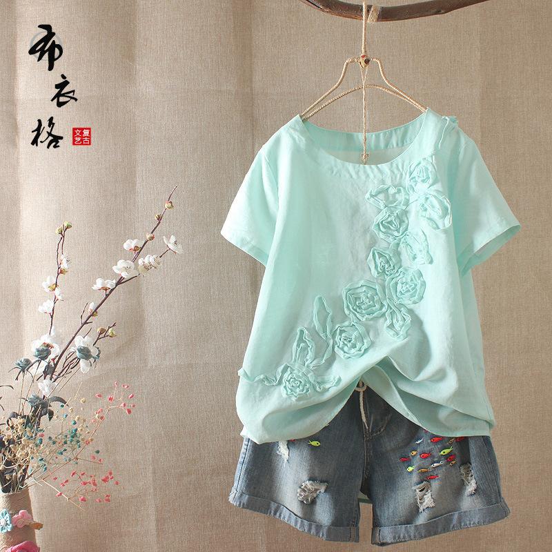 Áo linen hoa vải freesize dáng suông thời trang phong cách nhật bản áo trung niên