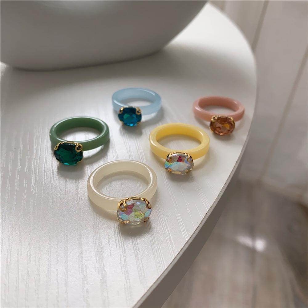 FORBETTER Nhẫn Nhựa Resin Màu Sắc Kẹo Ngọt Phong Cách Retro Cá Tính Dành Cho Nữ