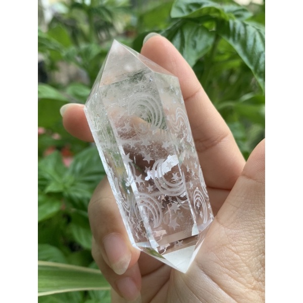 Clear Quartz khắc trăng và sao