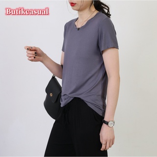 Áo thun cánh dơi tay ngắn cổ tròn dáng rộng vải cotton thoải mái phong cách hàn quốc cho nữ