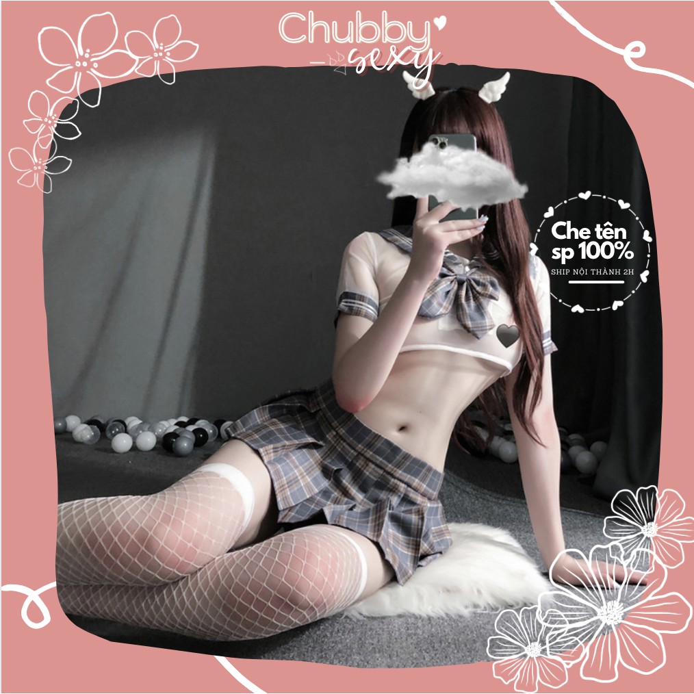 Cosplay Học Sinh Quyến Rũ - Phong Cách Nhật Bản Khêu Gợi - Áo Voan Váy Caro Xếp Ly  - CPL19 - Chubby.Sexy