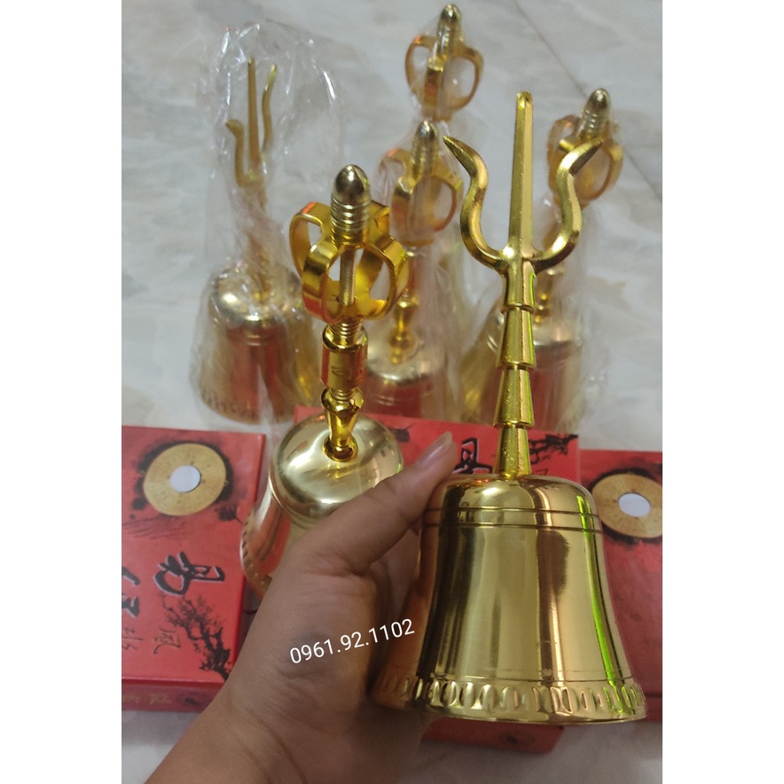 Linh đồng vàng chuông đồng lắc tụng kinh cầm tay  lớn 19cm  bán đồ đồng phong thủy