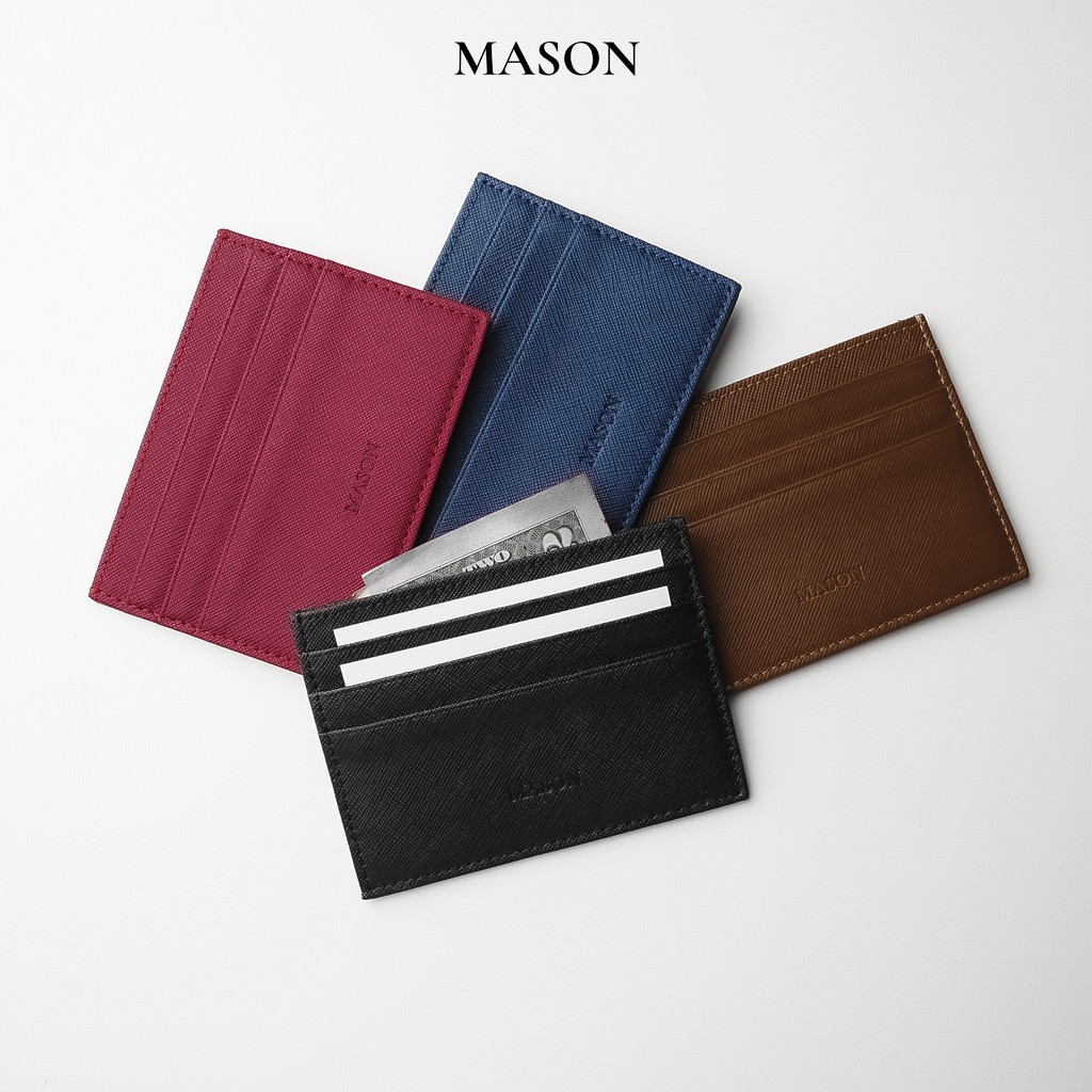 Ví card mini đựng thẻ Card Case da Saffiano nhập khẩu Unisex nam nữ nhỏ gọn cầm tay thương hiệu MASON - M01