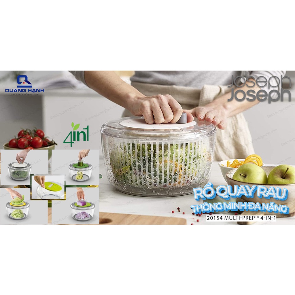 Rổ quay rau Joseph Joseph 20154 Multi-Prep™ 4 in 1, đa năng, quay salad, cắt xoắn ốc, bào và cắt lát