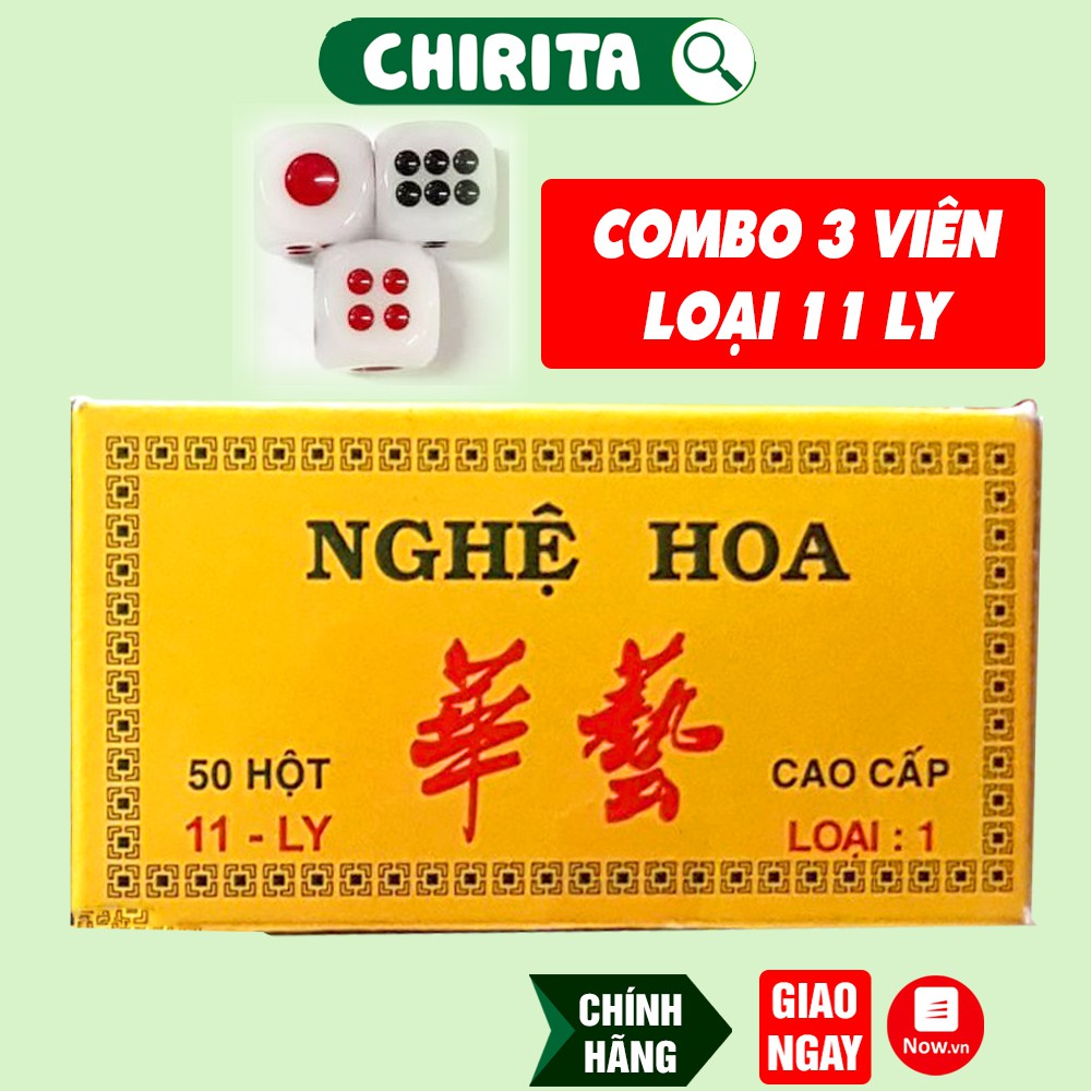 Bộ (3 VIÊN) Xí Ngầu Nghệ Hoa 11LY Loại 1 Cao Cấp - Xúc Xắc 6 Mặt, Xúc Xắc Bầu Cua, Cờ Cá Ngựa, Cờ Tỷ Phú,.. CHIRITA