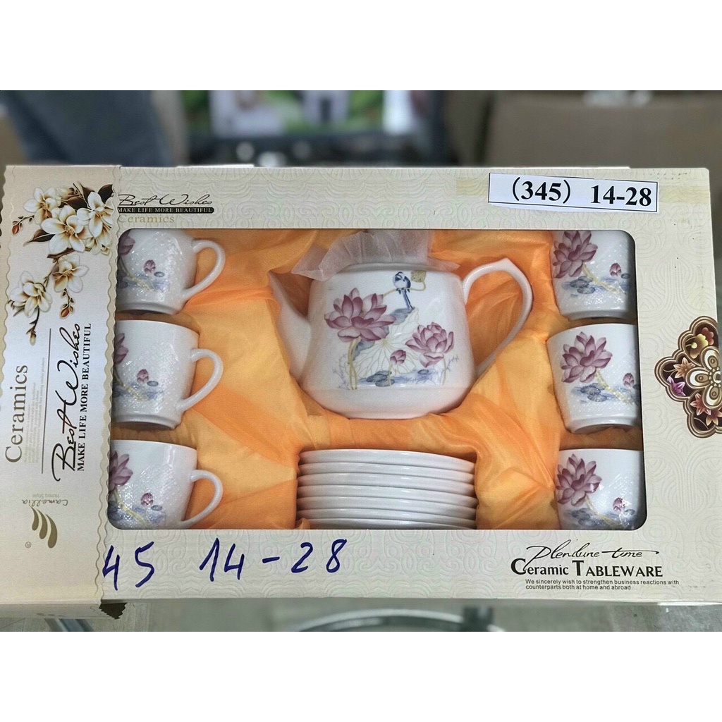 BỘ ẤM VÀ TÁCH TRÀ SỨ TRÁNG MEN CAO CẤP HÀN QUỐC GỒM 6 TÁCH KÈM 6 ĐĨA LÀM QUÀ TẶNG TUYỆT VỜI