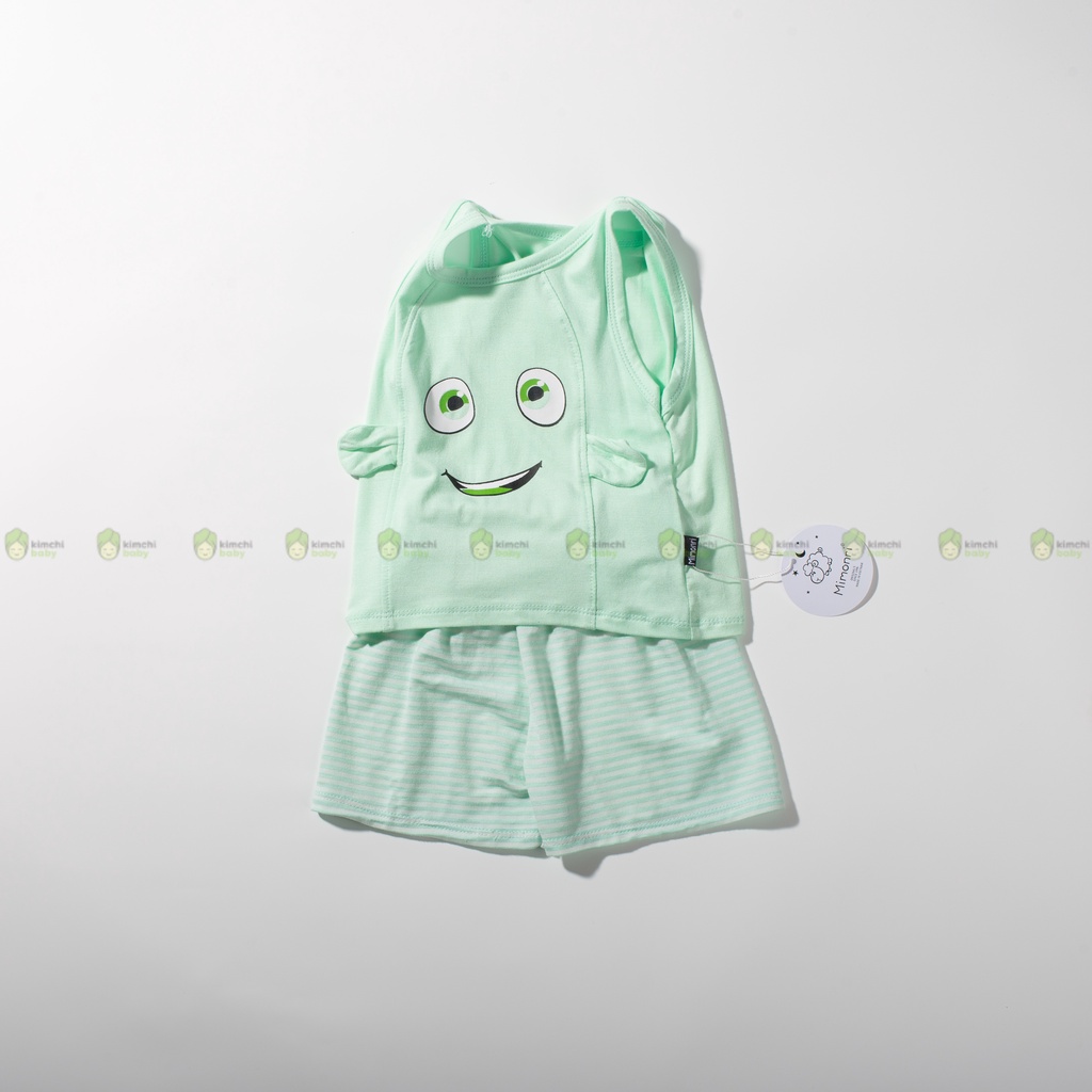 Đồ Bộ Bé Gái, Bé Trai KIMCHIBABY Vải Thun Lạnh Hoạ Tiết Con Mắt Tai Thú, Bộ Ba Lỗ Cho Bé Mặc Nhà KW2208