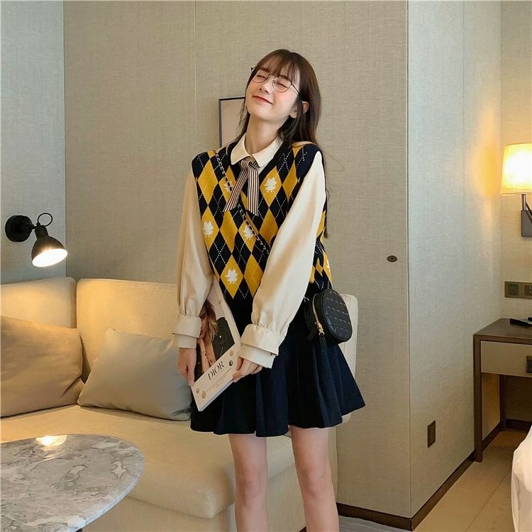 Áo len không tay họa tiết caro thời trang thu đông Hàn Quốc cho nữ | BigBuy360 - bigbuy360.vn